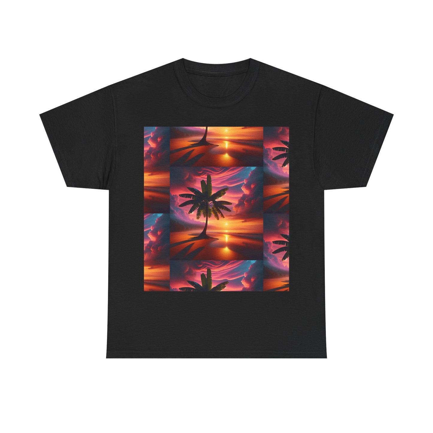 Sunset Palm Unisex Heavy Cotton Tee, Beach Vibes T-Shirt, Summer Wear, Vacation Essential, Gift for Nature Lovers