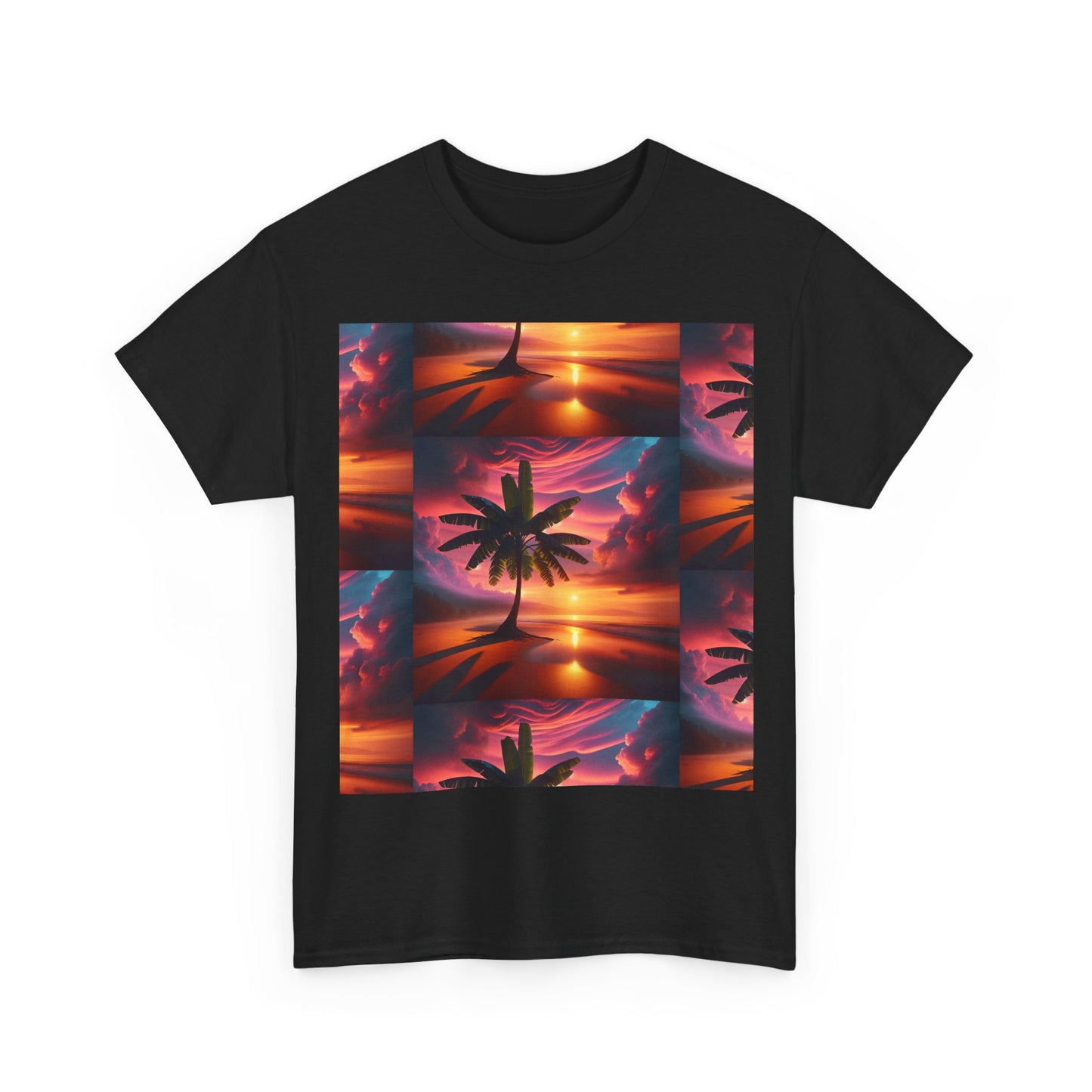 Sunset Palm Unisex Heavy Cotton Tee, Beach Vibes T-Shirt, Summer Wear, Vacation Essential, Gift for Nature Lovers