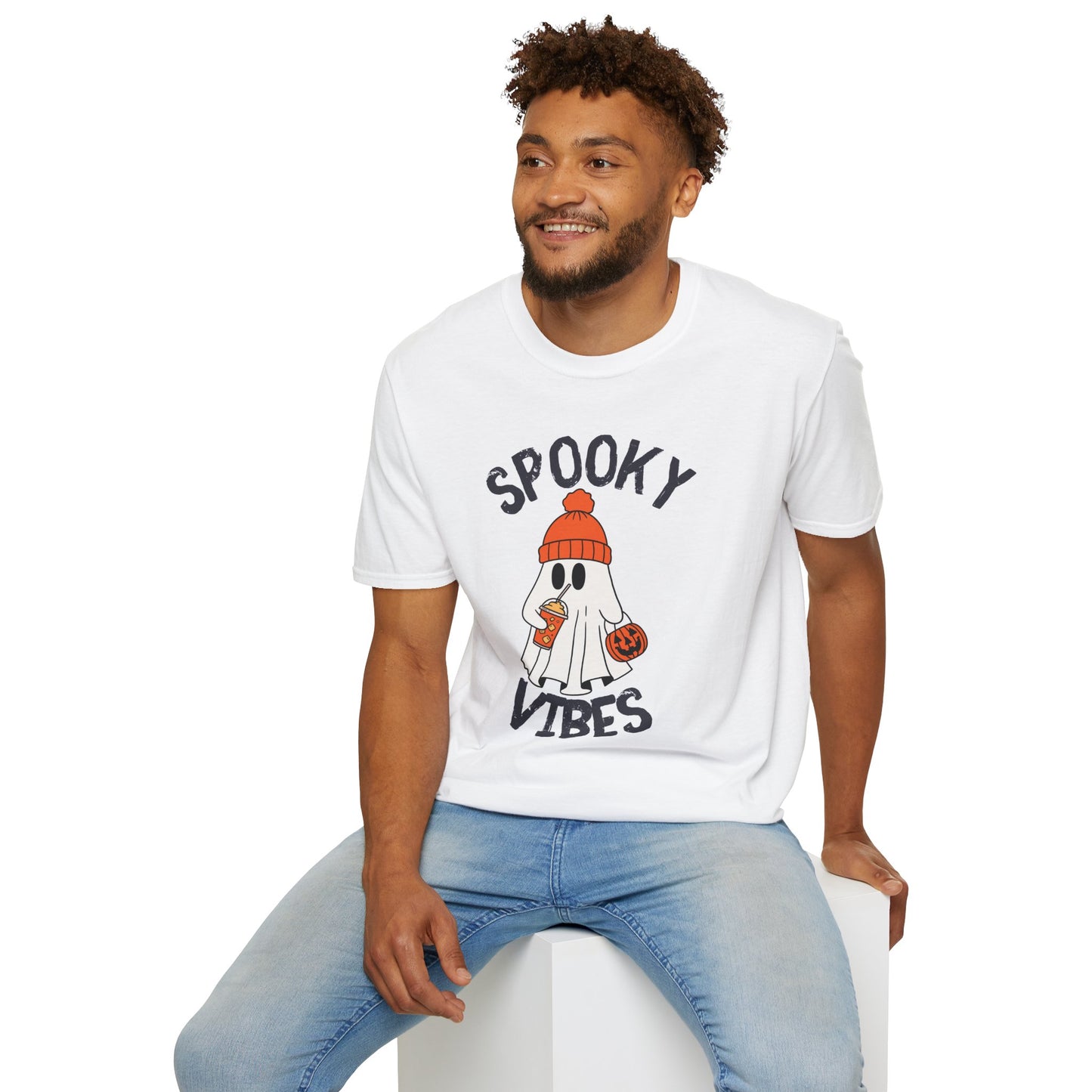 Spooky Vibes Unisex T-Shirt | Halloween Tee, Casual Wear, Gift for Fall, Ghost Graphic Tee, Autumn Apparel