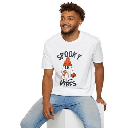 Spooky Vibes Unisex T-Shirt | Halloween Tee, Casual Wear, Gift for Fall, Ghost Graphic Tee, Autumn Apparel