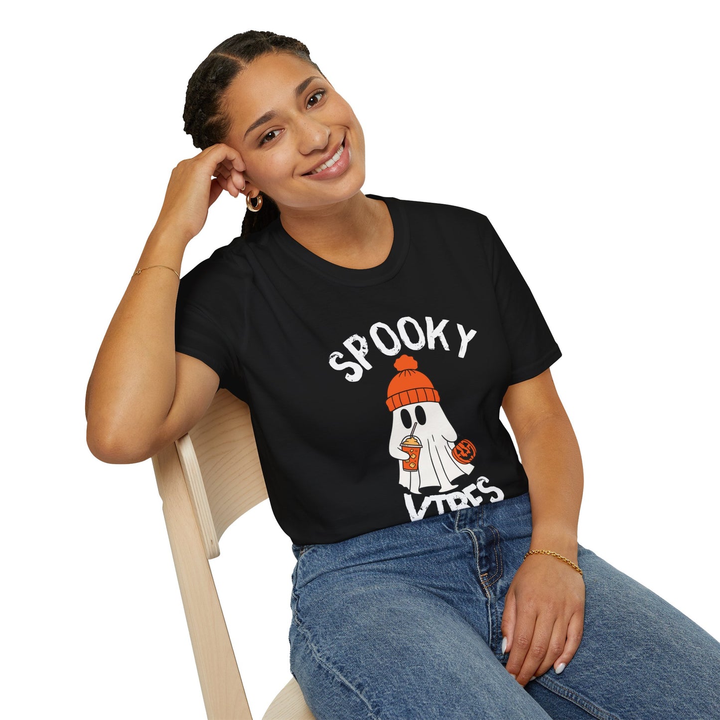 Spooky Vibes Unisex T-Shirt | Halloween Tee, Casual Wear, Gift for Fall, Ghost Graphic Tee, Autumn Apparel